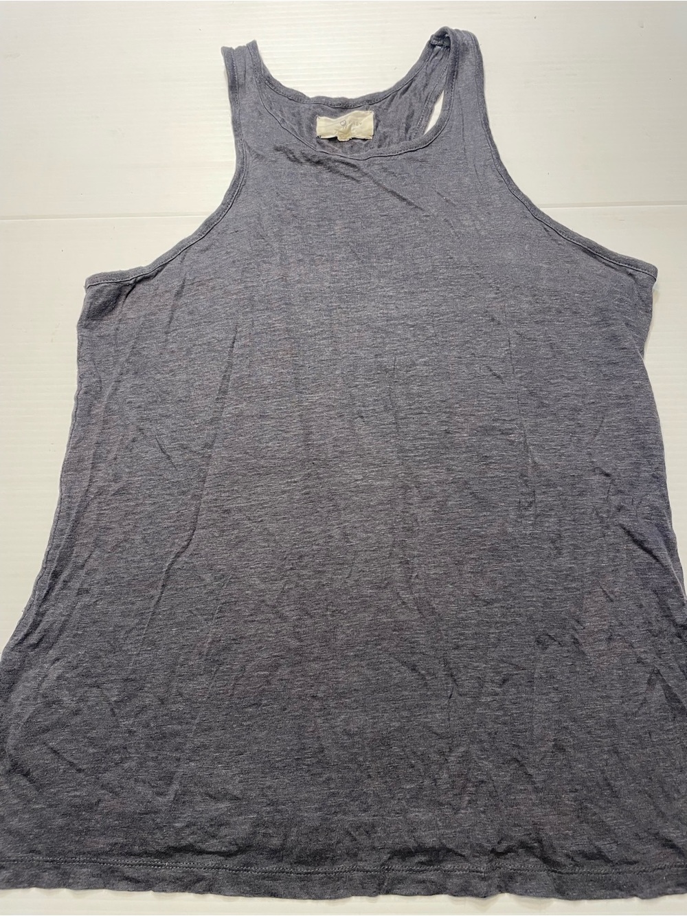 Lou & Grey Tank Top Women Sz M Gray 100% Linen Scoop Neck Casual Summer